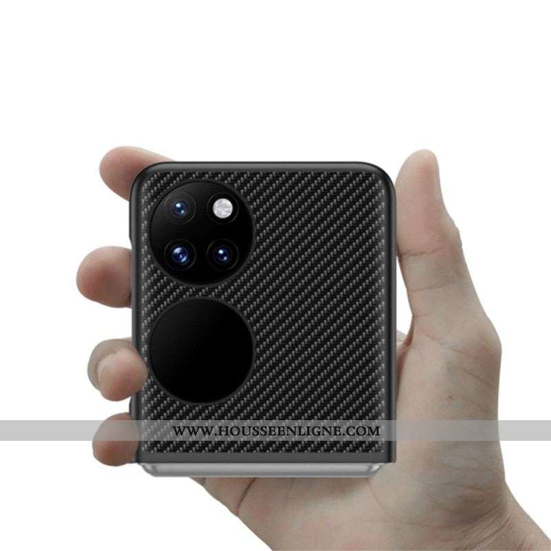 Coque Huawei P50 Pocket Véritable Cuir et Fibre Carbone