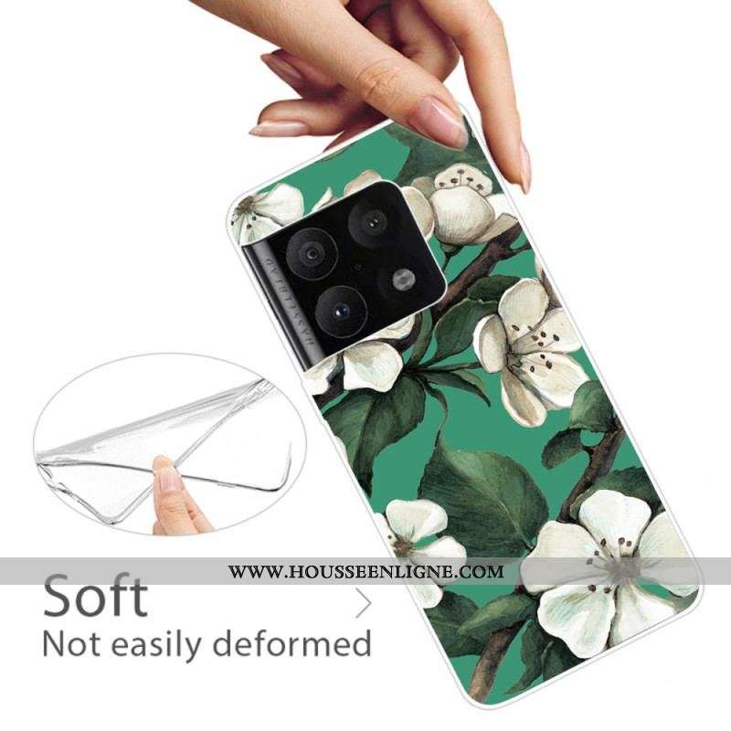 Coque OnePlus 10 Pro 5G Fleurs Blanches Peintes