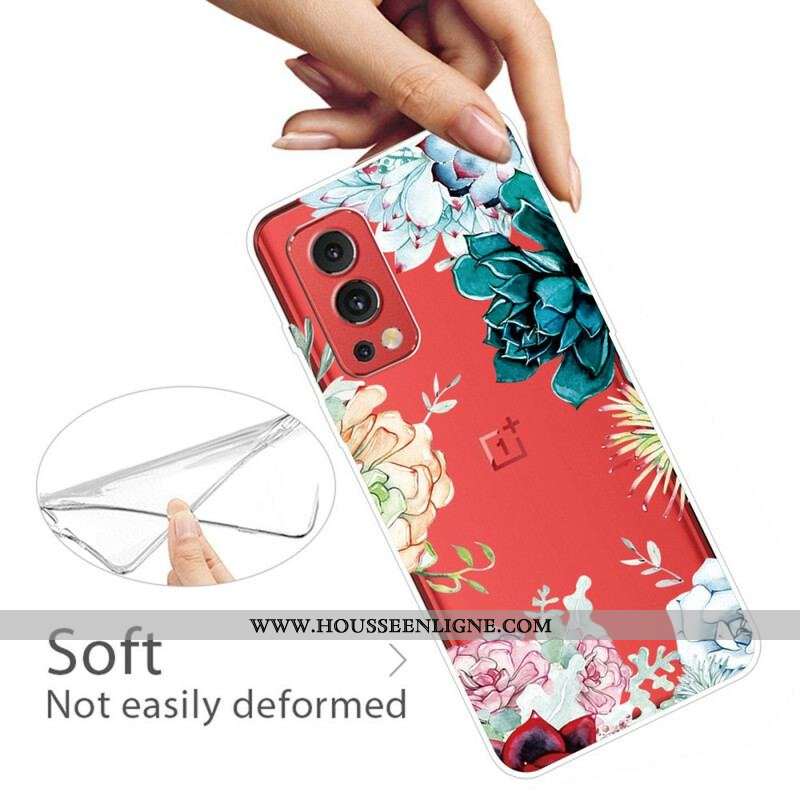 Coque OnePlus Nord 2 5G Transparente Fleurs Aquarelle