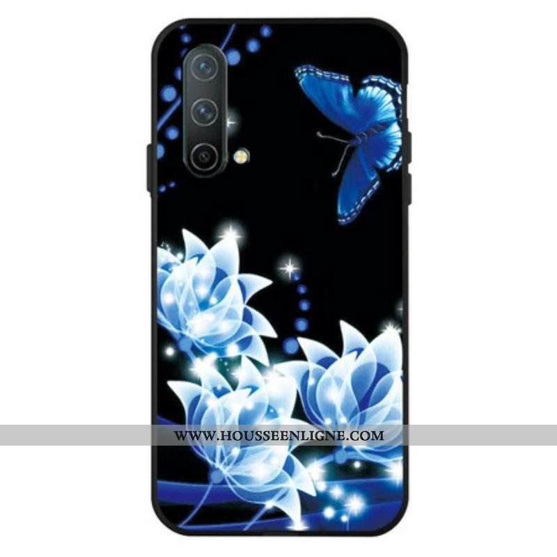 Coque OnePlus Nord CE 5G Papillon et Fleurs Bleus
