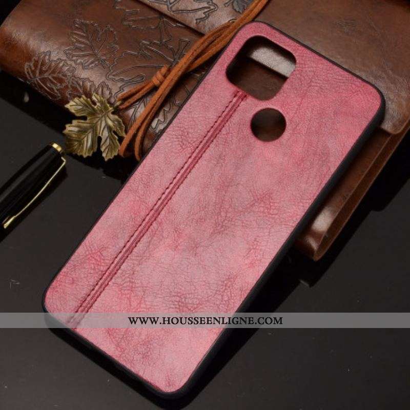 Coque Oppo A15 Effet Cuir Couture