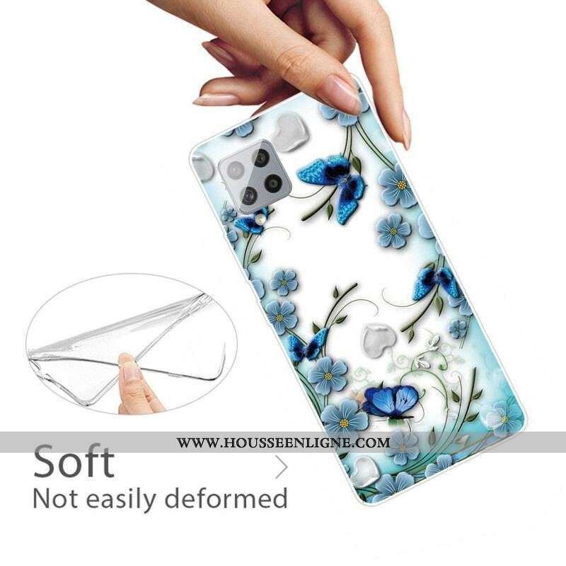 Coque Samsung Galaxy 42 5G Transparente Papillons et Fleurs Rétros