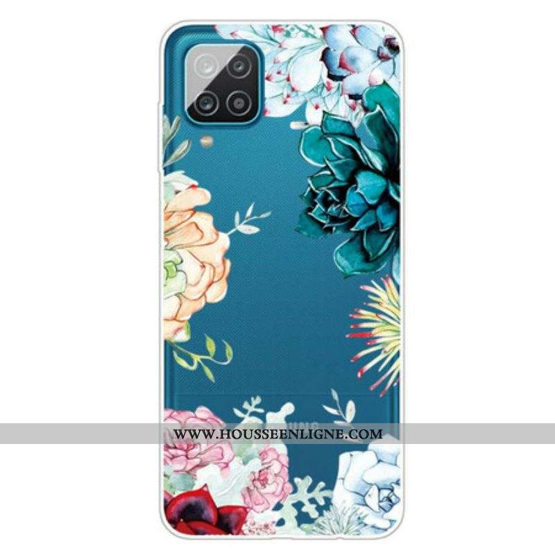 Coque Samsung Galaxy A12 / M12 Transparente Fleurs Aquarelle