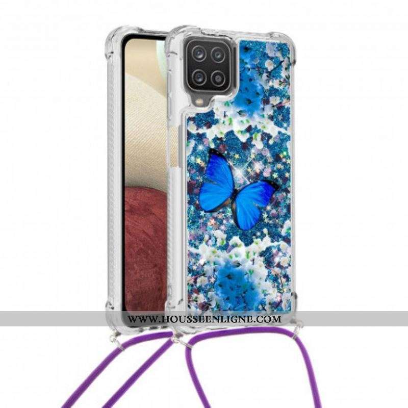 Coque Samsung Galaxy A12 / M12 à Cordon Paillettes Papillons