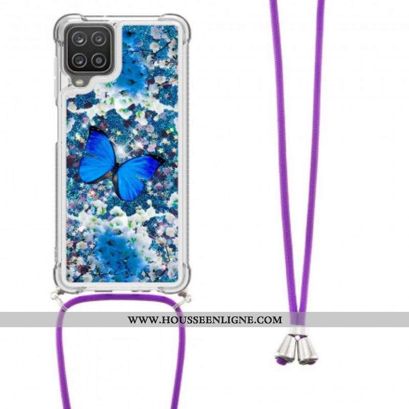 Coque Samsung Galaxy A12 / M12 à Cordon Paillettes Papillons