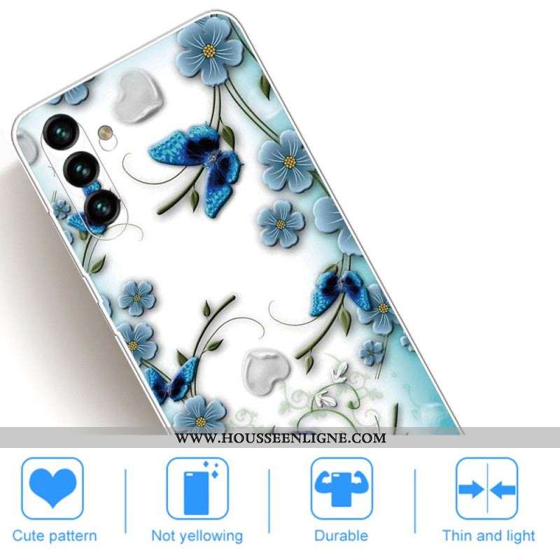 Coque Samsung Galaxy A13 5G / A04s Papillons et Fleurs Rétros