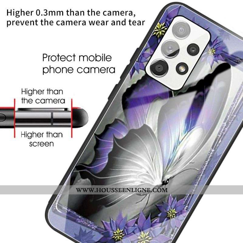 Coque Samsung Galaxy A13 Verre Trempé Papillon Violet