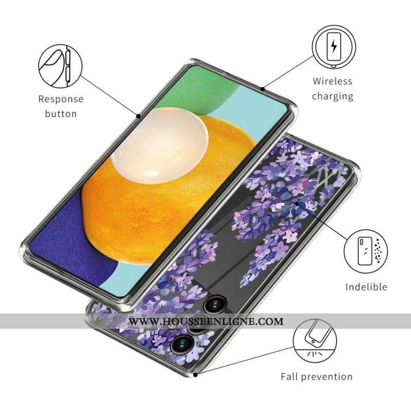 Coque Samsung Galaxy A14 5G / A14 Transparente Fleurs Violettes