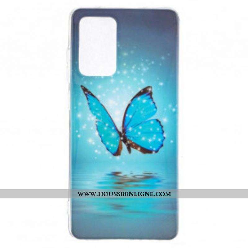 Coque Samsung Galaxy A52 4G / A52 5G / A52s 5G Papillon Bleu Fluorescente