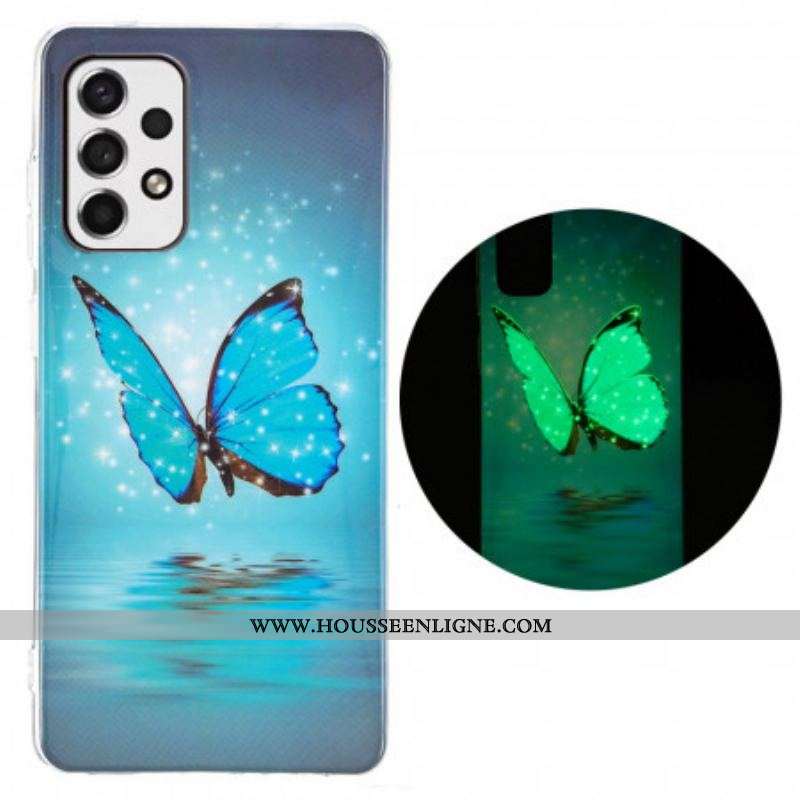 Coque Samsung Galaxy A53 5G Papillon Bleu Fluorescente