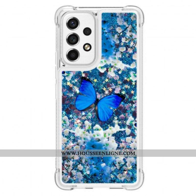 Coque Samsung Galaxy A53 5G Papillons Bleus Paillettes