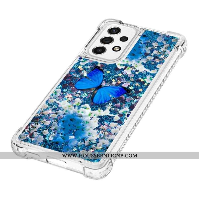 Coque Samsung Galaxy A53 5G Papillons Bleus Paillettes