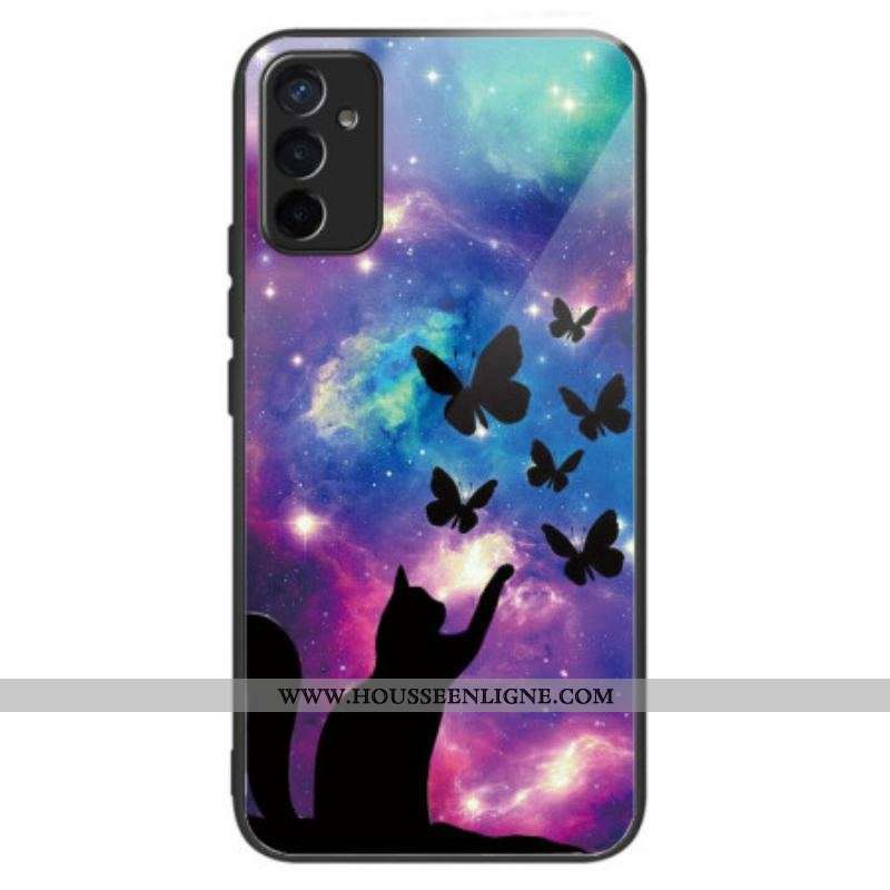 Coque Samsung Galaxy M13 Verre Trempé Chat et Papillons