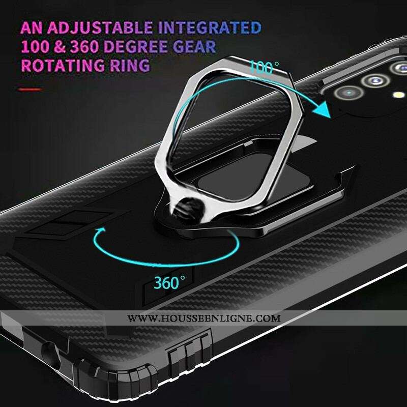 Coque Samsung Galaxy M51 Ring et Fibre Carbone