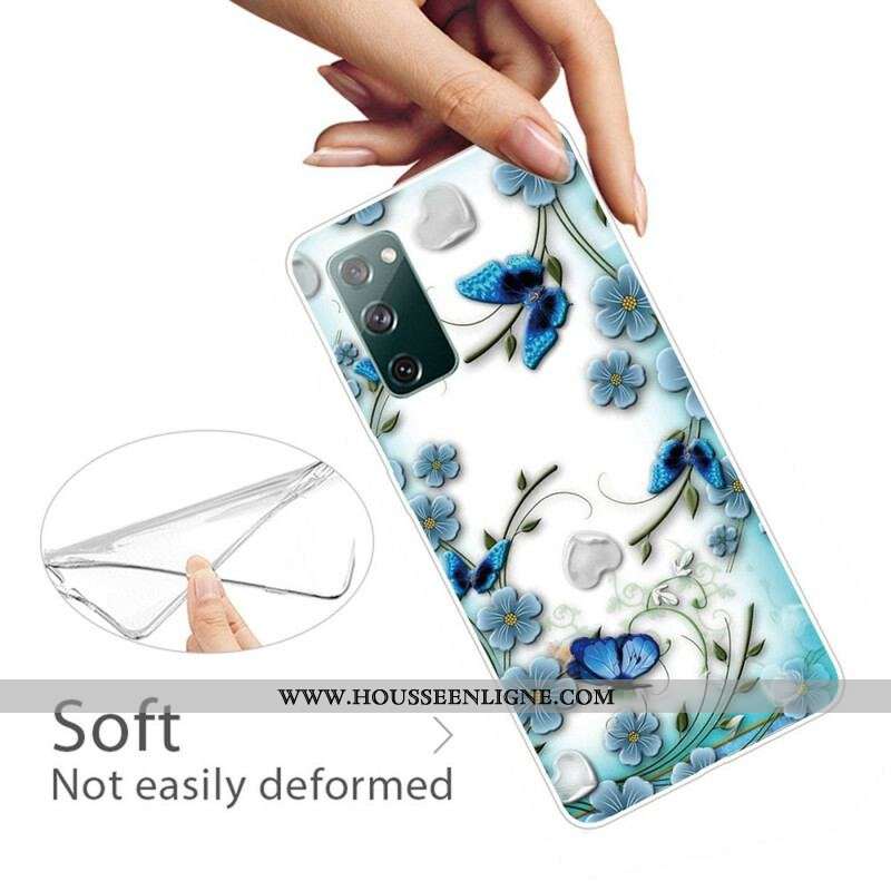 Coque Samsung Galaxy S20 FE Transparente Papillons et Fleurs Rétros