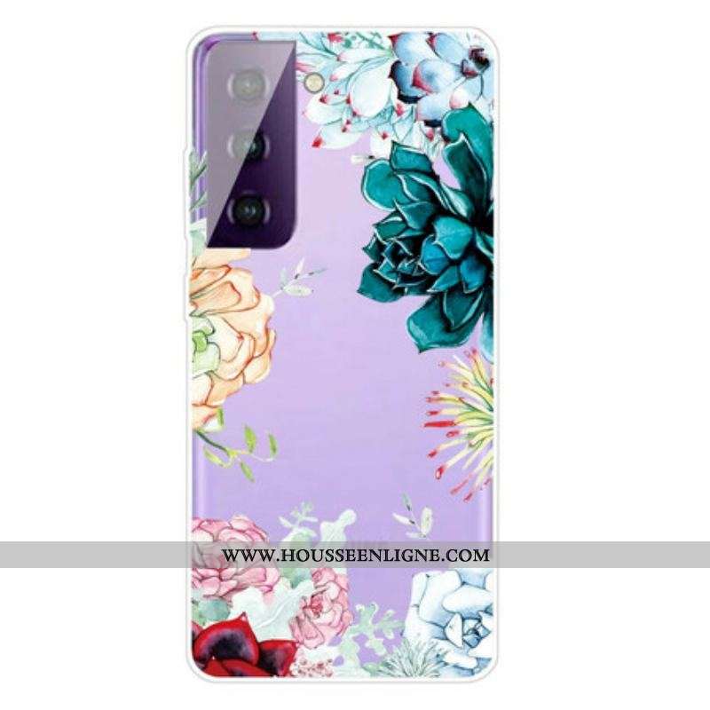 Coque Samsung Galaxy S21 5G Fleurs Aquarelle