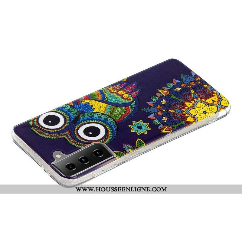 Coque Samsung Galaxy S21 5G Hibou Mandala Fluorescente