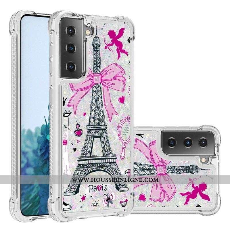 Coque Samsung Galaxy S21 5G La Tour Eiffel Paillettes