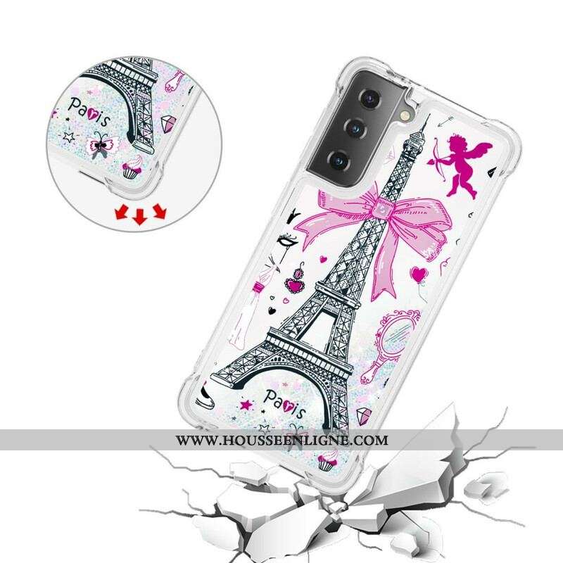 Coque Samsung Galaxy S21 5G La Tour Eiffel Paillettes