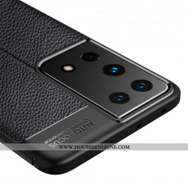 Coque Samsung Galaxy S21 Ultra 5G Effet Cuir Litchi Double Line