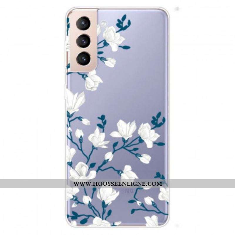 Coque Samsung Galaxy S22 5G Transparente Fleurs Blanches