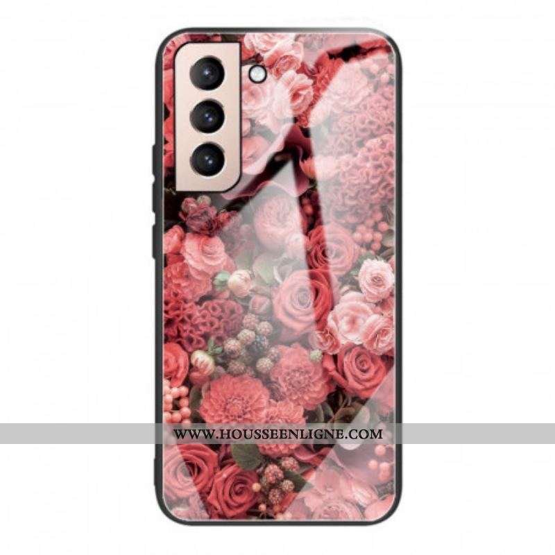 Coque Samsung Galaxy S22 5G Verre trempé Fleurs Roses