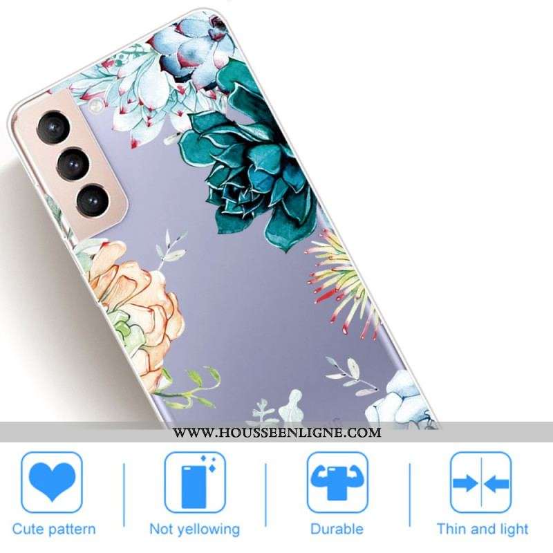 Coque Samsung Galaxy S22 Plus 5G Transparente Fleurs Aquarelle
