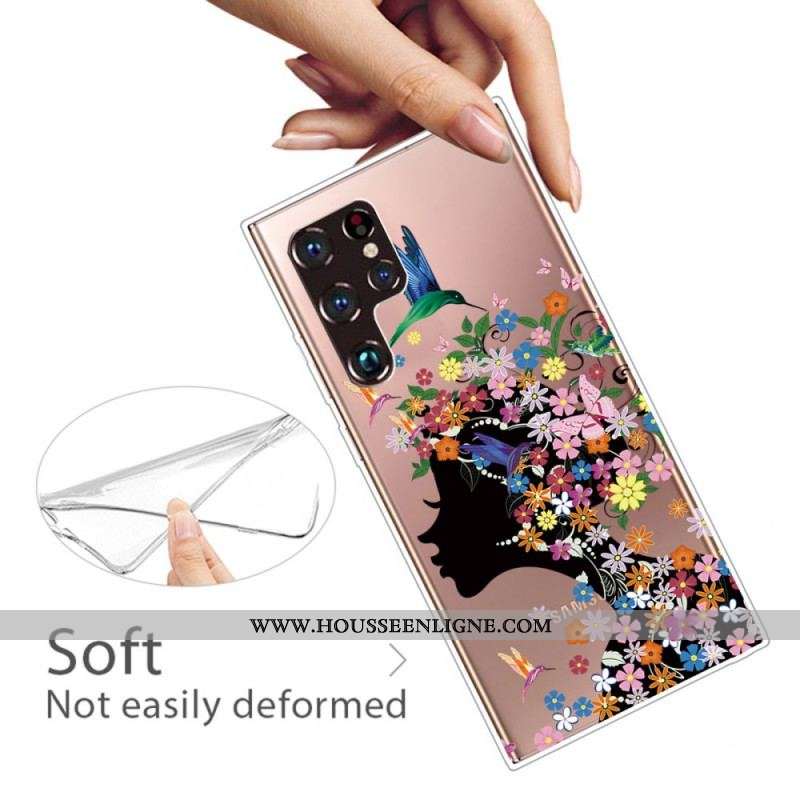 Coque Samsung Galaxy S22 Ultra 5G Jolie Tête Fleurie