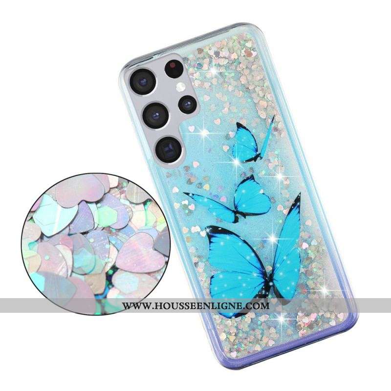 Coque Samsung Galaxy S22 Ultra 5G Paillettes Papillons
