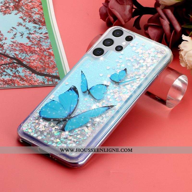 Coque Samsung Galaxy S22 Ultra 5G Paillettes Papillons