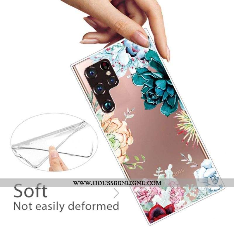 Coque Samsung Galaxy S22 Ultra 5G Transparente Fleurs Aquarelle