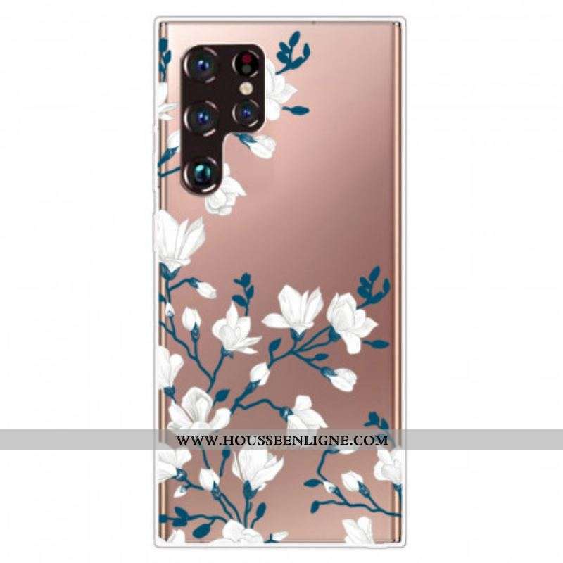 Coque Samsung Galaxy S22 Ultra 5G Transparente Fleurs Blanches