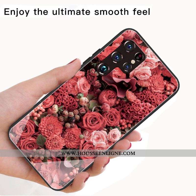 Coque Samsung Galaxy S22 Ultra 5G Verre trempé Fleurs Roses