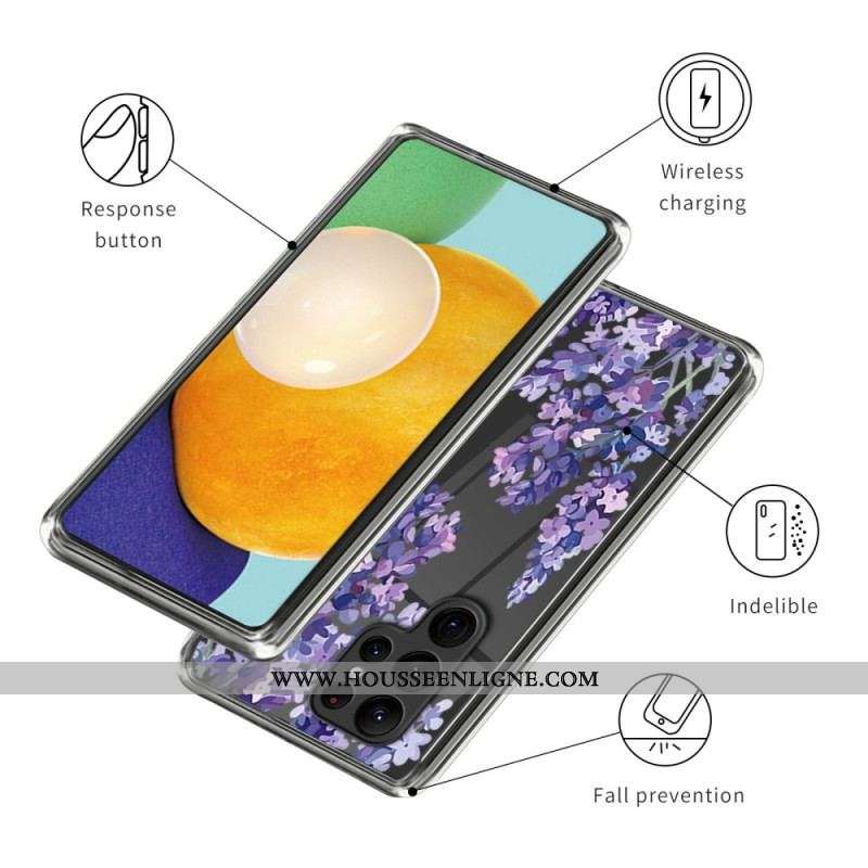 Coque Samsung Galaxy S23 Ultra 5G Transparente Fleurs Violettes