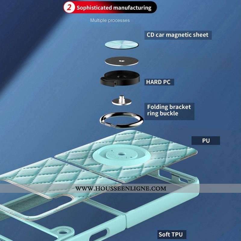 Coque Samsung Galaxy Z Flip 3 5G Matelassée avec Anneau-Support