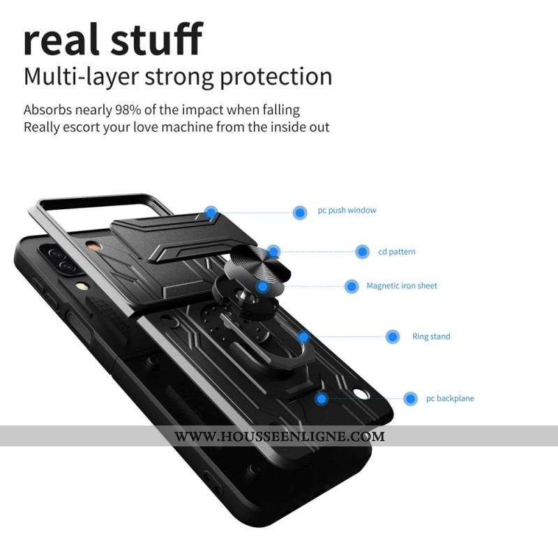 Coque Samsung Galaxy Z Flip 4 Cache Lentille avec Anneau-Support