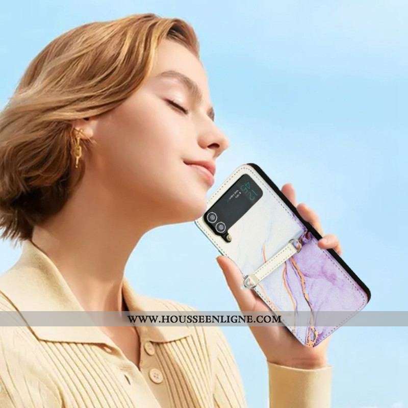Coque Samsung Galaxy Z Flip 4 Effet Cuir Marbre