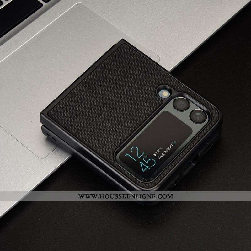 Coque Samsung Galaxy Z Flip 4 Effet Cuir Texture Fibre Carbone