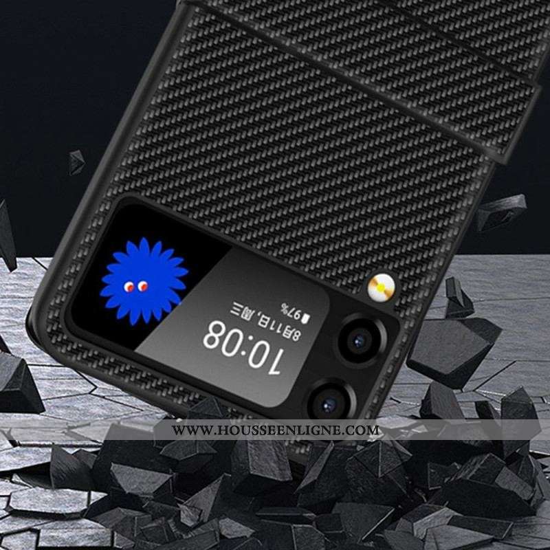 Coque Samsung Galaxy Z Flip 4 Fibre Carbone Rebord Charnière Latérale