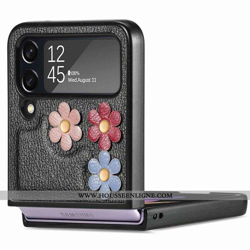Coque Samsung Galaxy Z Flip 4 Simili Cuir Fleurs