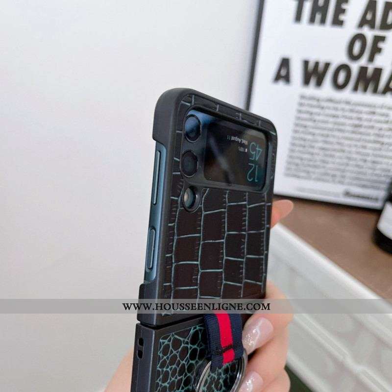 Coque Samsung Galaxy Z Flip 4 Style Crocodile et Anneau