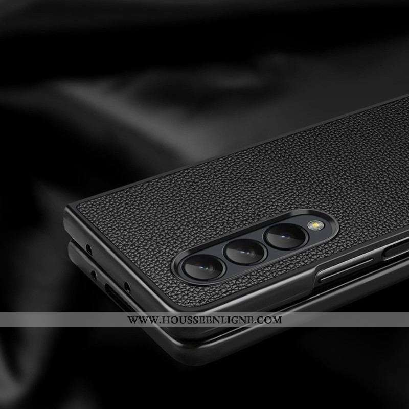 Coque Samsung Galaxy Z Fold 4 Cuir Véritable Litchi