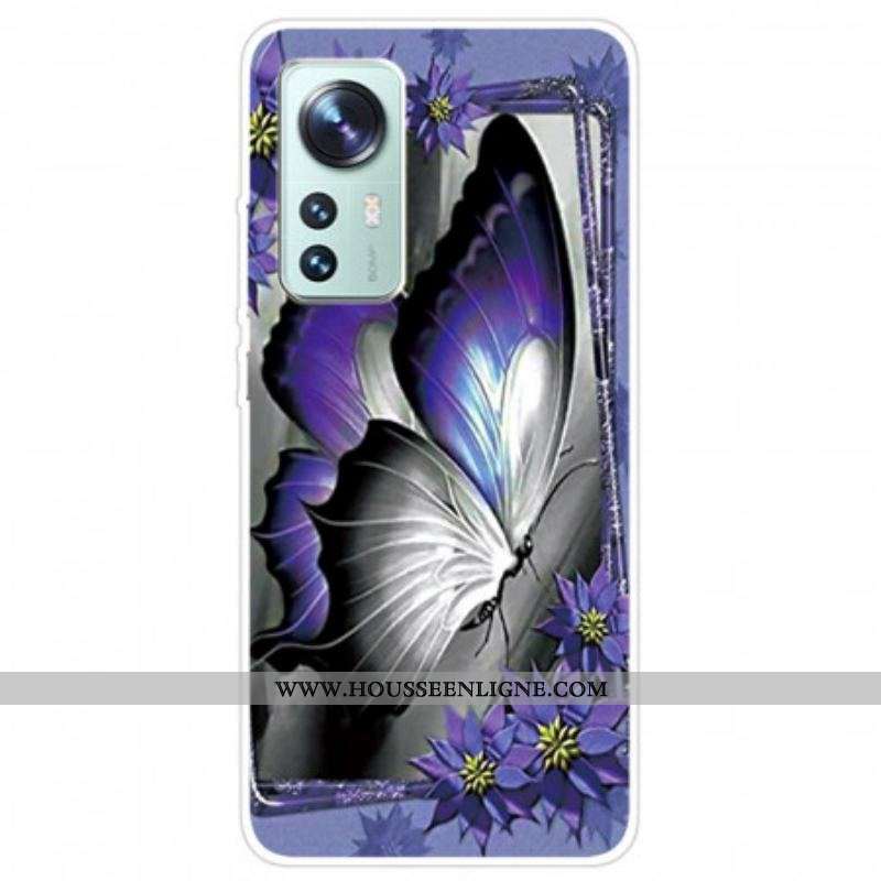 Coque Xiaomi 12 Pro Silicone Papillon Violet