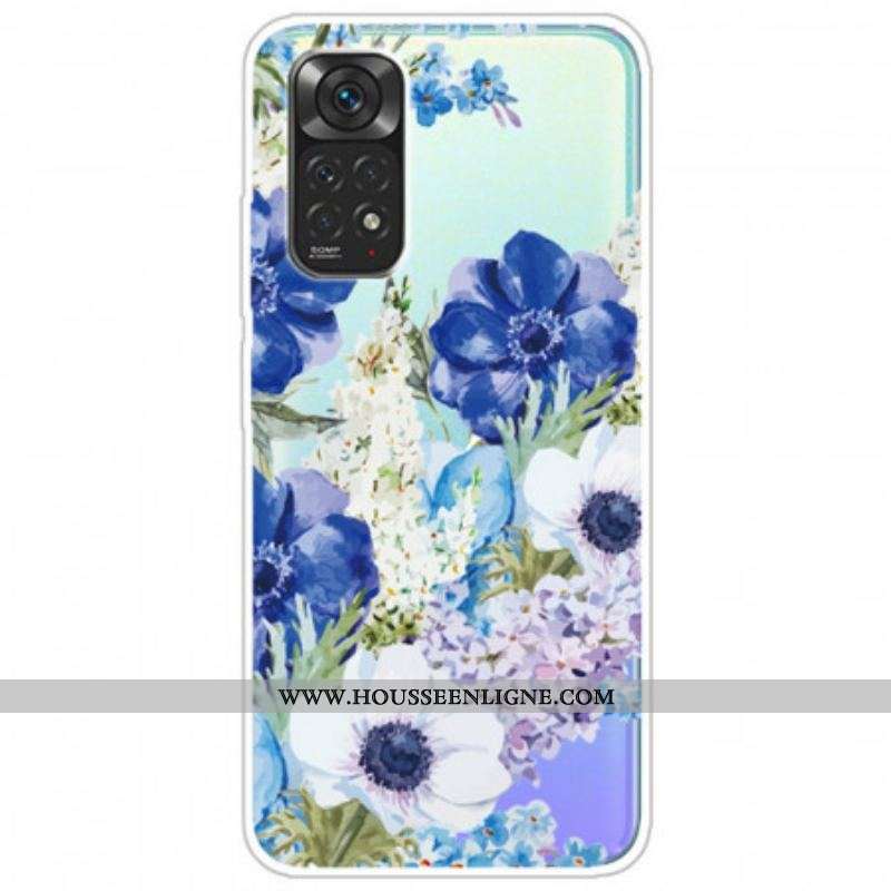 Coque Xiaomi Redmi Note 11 / 11s Transparente Fleurs Bleues Aquarelle