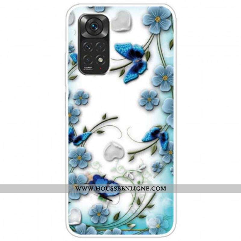 Coque Xiaomi Redmi Note 11 / 11s Transparente Papillons et Fleurs Rétros