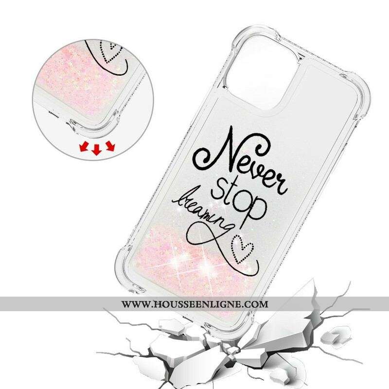 Coque iPhone 13 Pro Max Never Stop Dreaming Paillettes