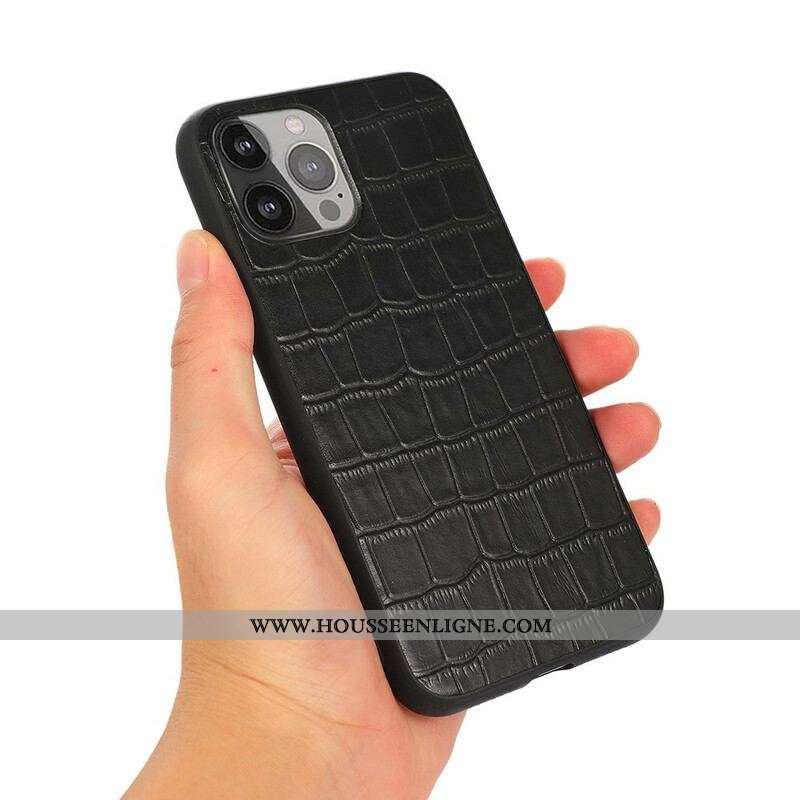 Coque iPhone 13 Pro Max Véritable Cuir Texture Crocodile