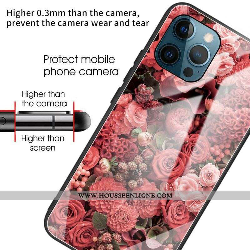 Coque iPhone 13 Pro Verre trempé Fleurs Roses