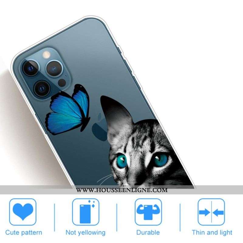 Coque iPhone 14 Pro Entre Chat et Papillon