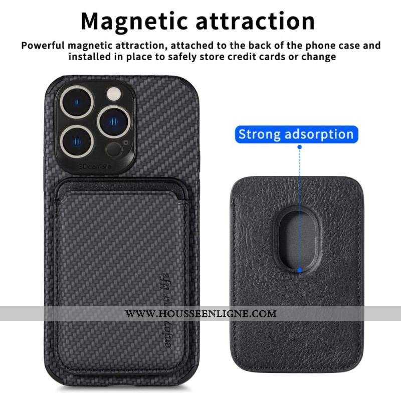 Coque iPhone 14 Pro Fibre de Carbone et Portefeuille Magnétique
